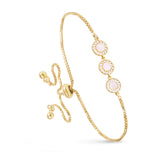 Mother of Pearl Triple Circle Pull-Cord Bracelet - Gold