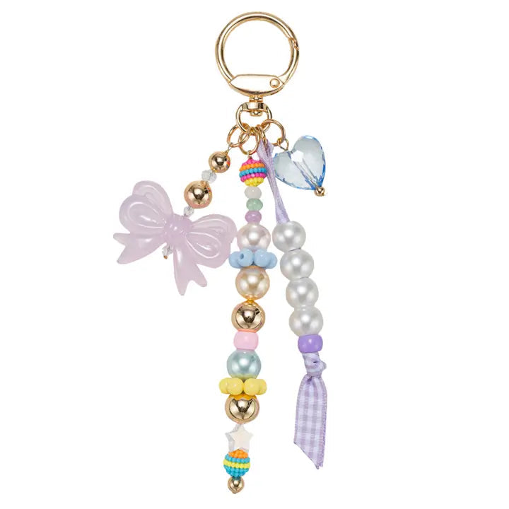 Multi Beaded Strand with Gingham Strand & Bow Keychain