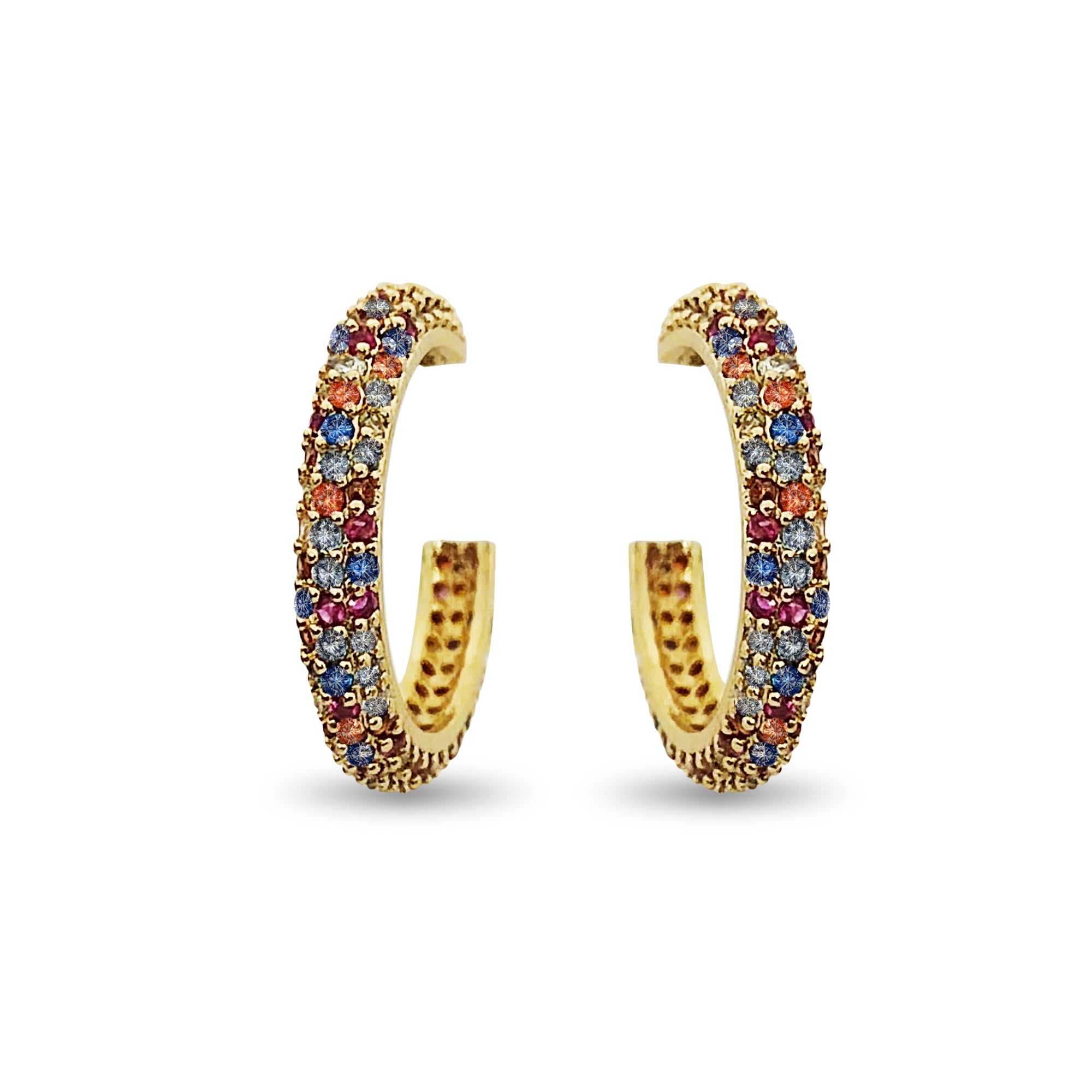 Multi-Color Pave Hoop Earrings - Gold - 50408