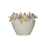 Multi-Colored Birds Stoneware Planter