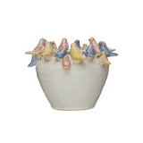 Multi-Colored Birds Stoneware Planter