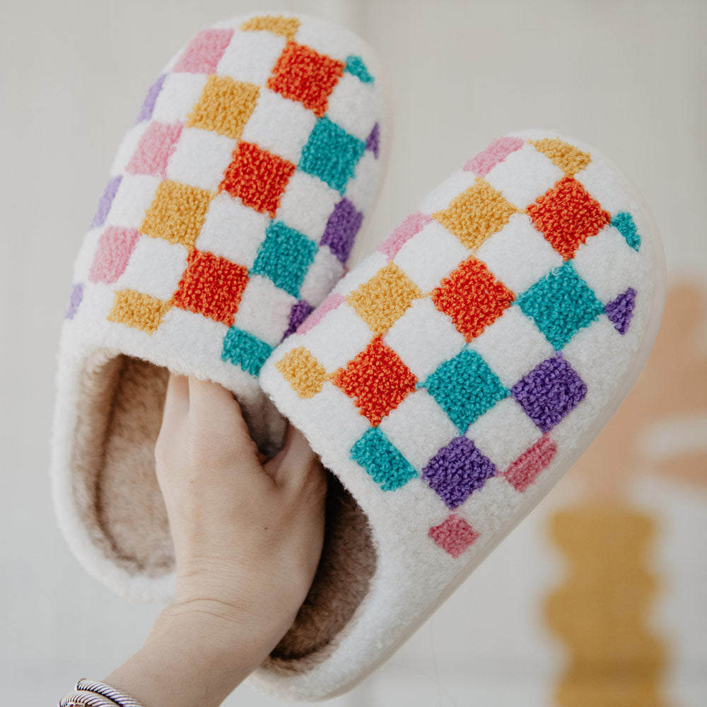 Multicolored Checkered Pattern Slippers