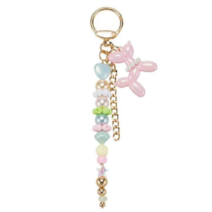 Pastel Multi Beaded w Balloon Dog Keychain