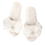 Plush Crystal Bow Slippers - White & Crystal w/ White Bow