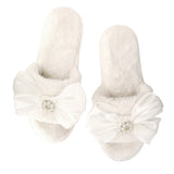 Plush Crystal Bow Slippers - White & Crystal w/ White Bow