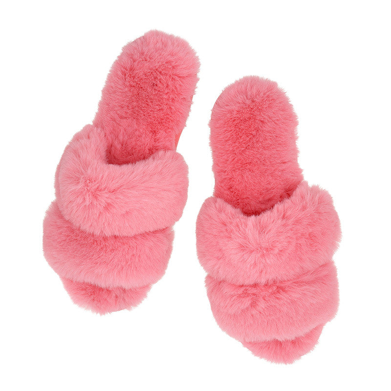 Plush Double Band Slippers - Pink