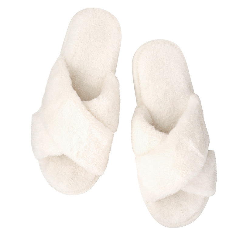 Plush Slippers - Ivory Criss-Cross
