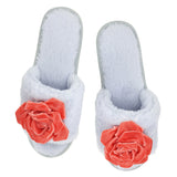 Plush Velvet Rosette Slippers - Blue & Coral Velvet Rosette