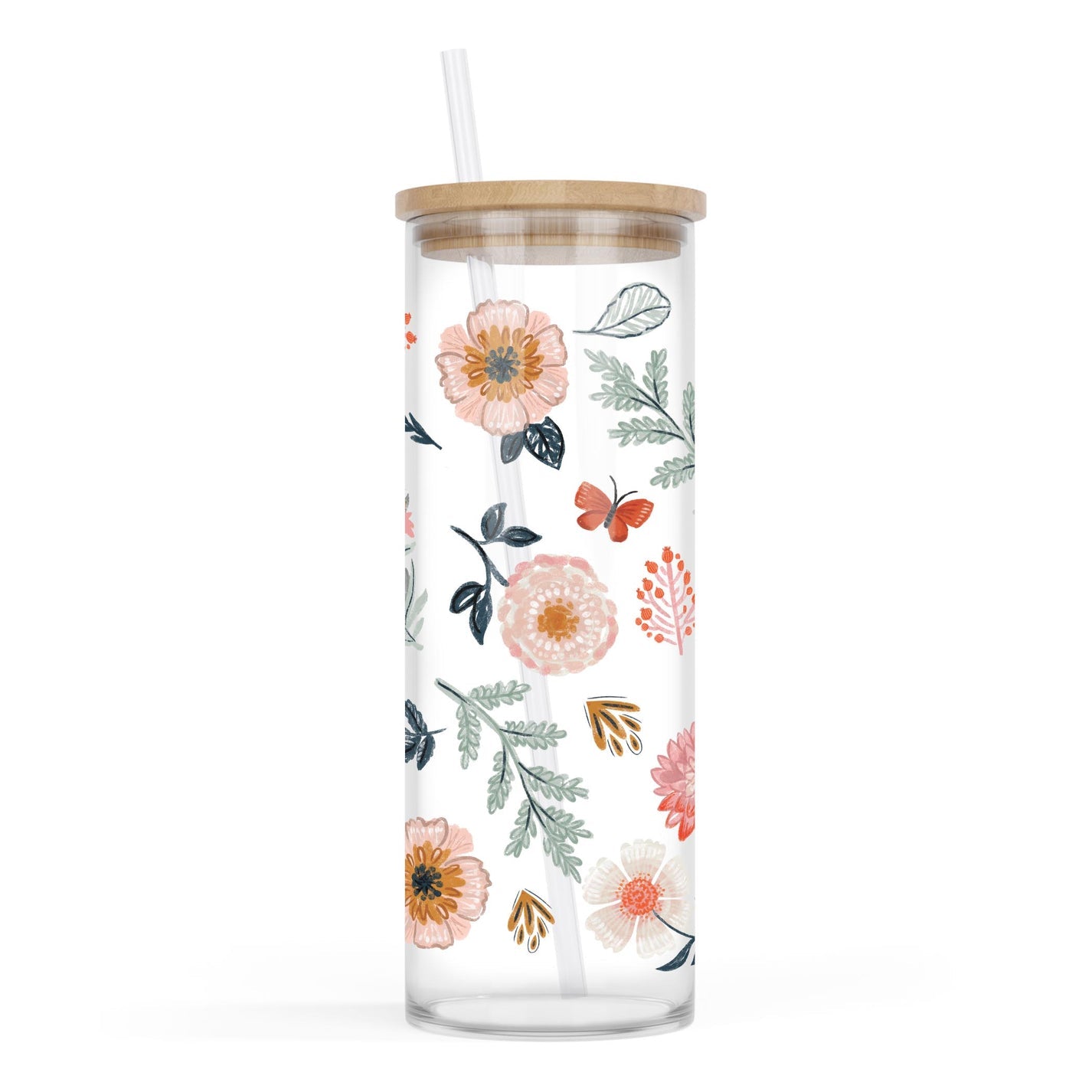 Pretty Things Floral Pattern Cold Brew Glass - 24oz.