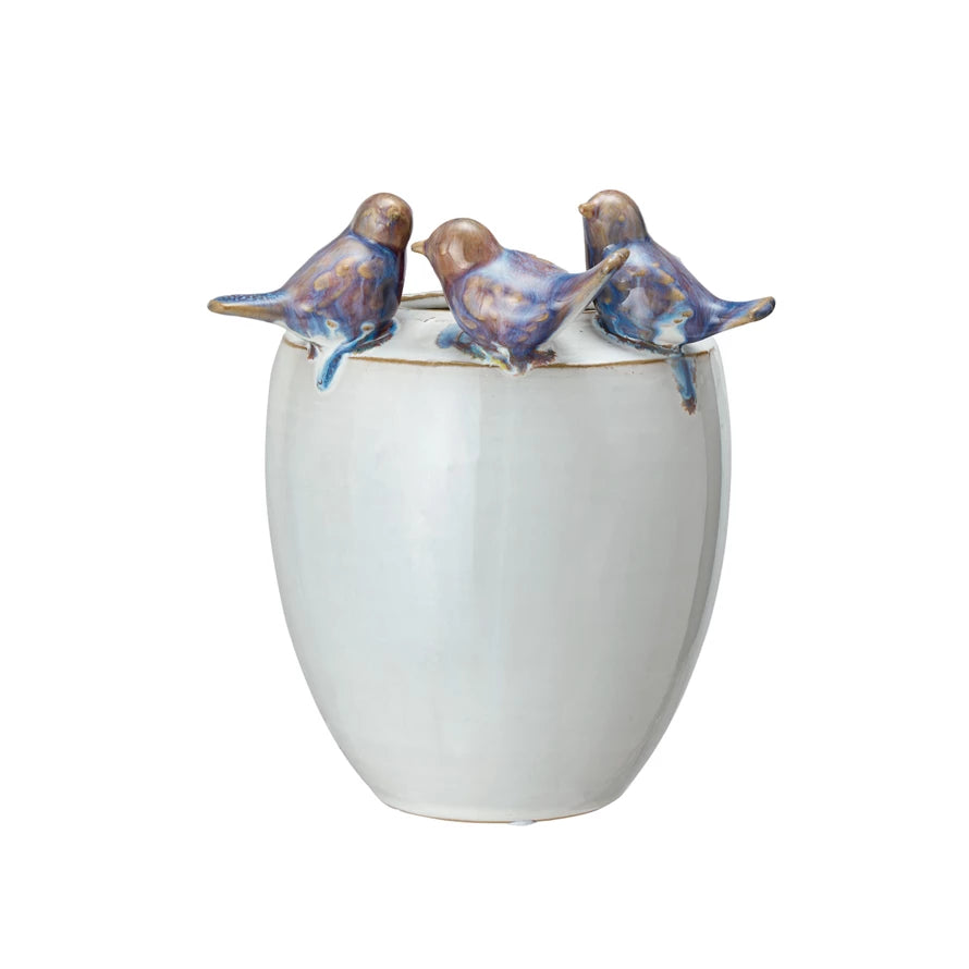 Purple Birds Stoneware Planter