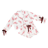 Cropped + Ruffled Short PJ Set - Ivory + Candy Canes