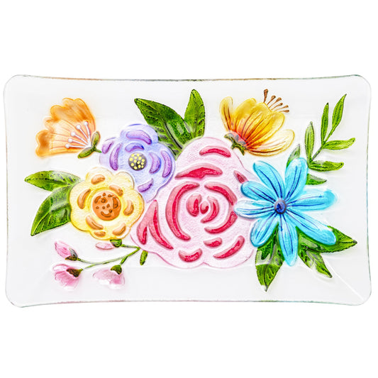 Rectangle Floral Glass Platter