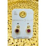 Red CZ Halo Earring Charm - Gold