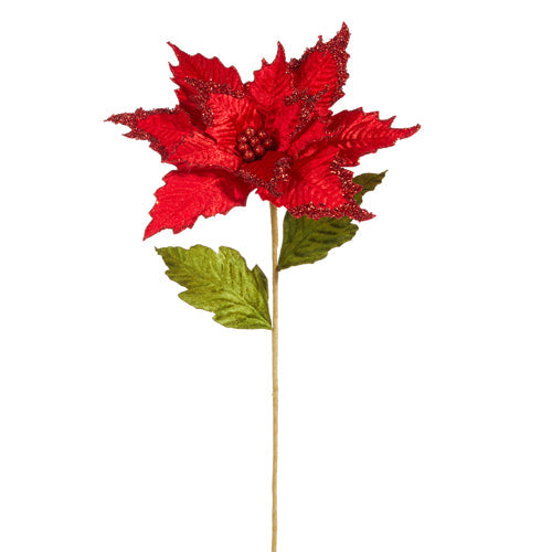 Red Velvet Poinsettia Stem 25"