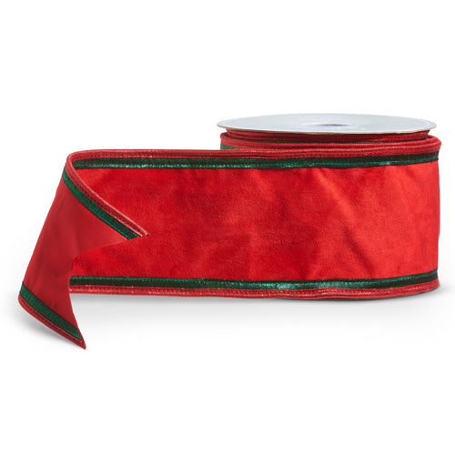 Red Velvet w/ Green Trim Ribbon 4"x10yds