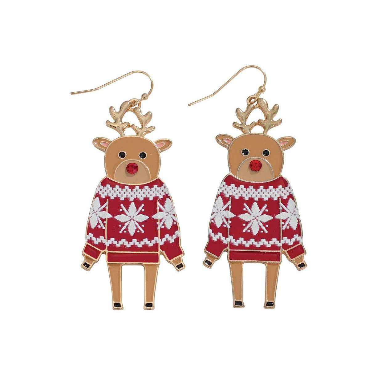 Reindeer In Red Sweater Earrings