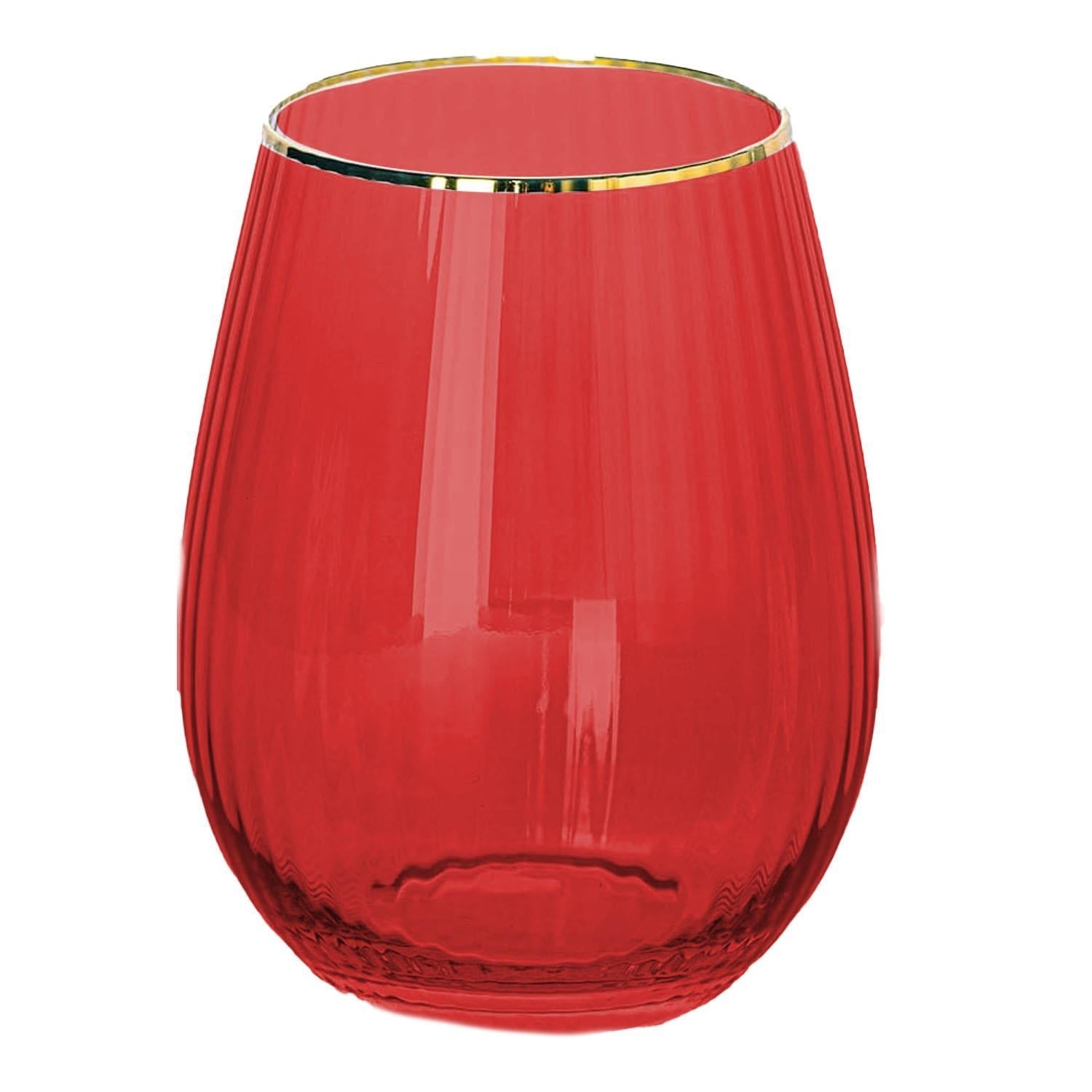 Ribbed Red Stemless Wine Glass