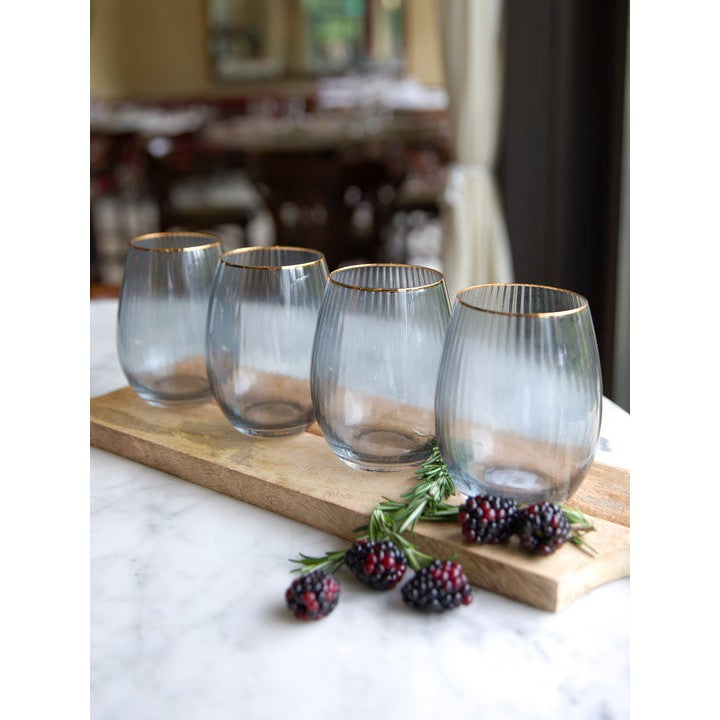 Ribbed Smoke Stemless Wine Glass