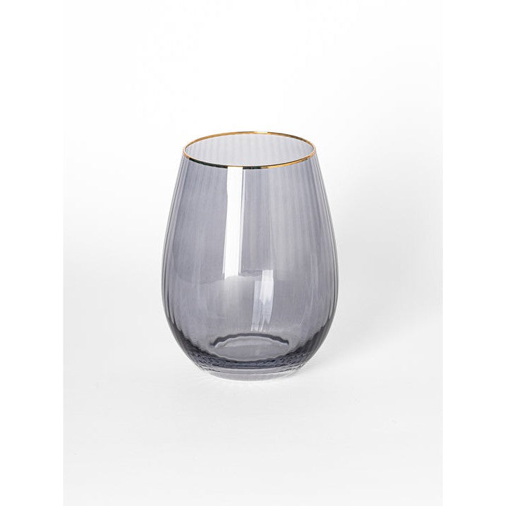 Ribbed Smoke Stemless Wine Glass