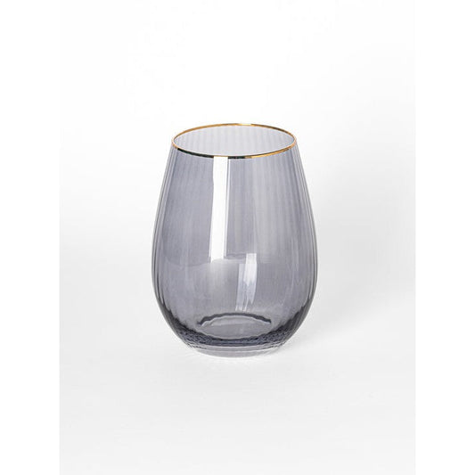 Ribbed Smoke Stemless Wine Glass
