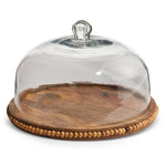 Round Wood Beaded Tray with Cloche