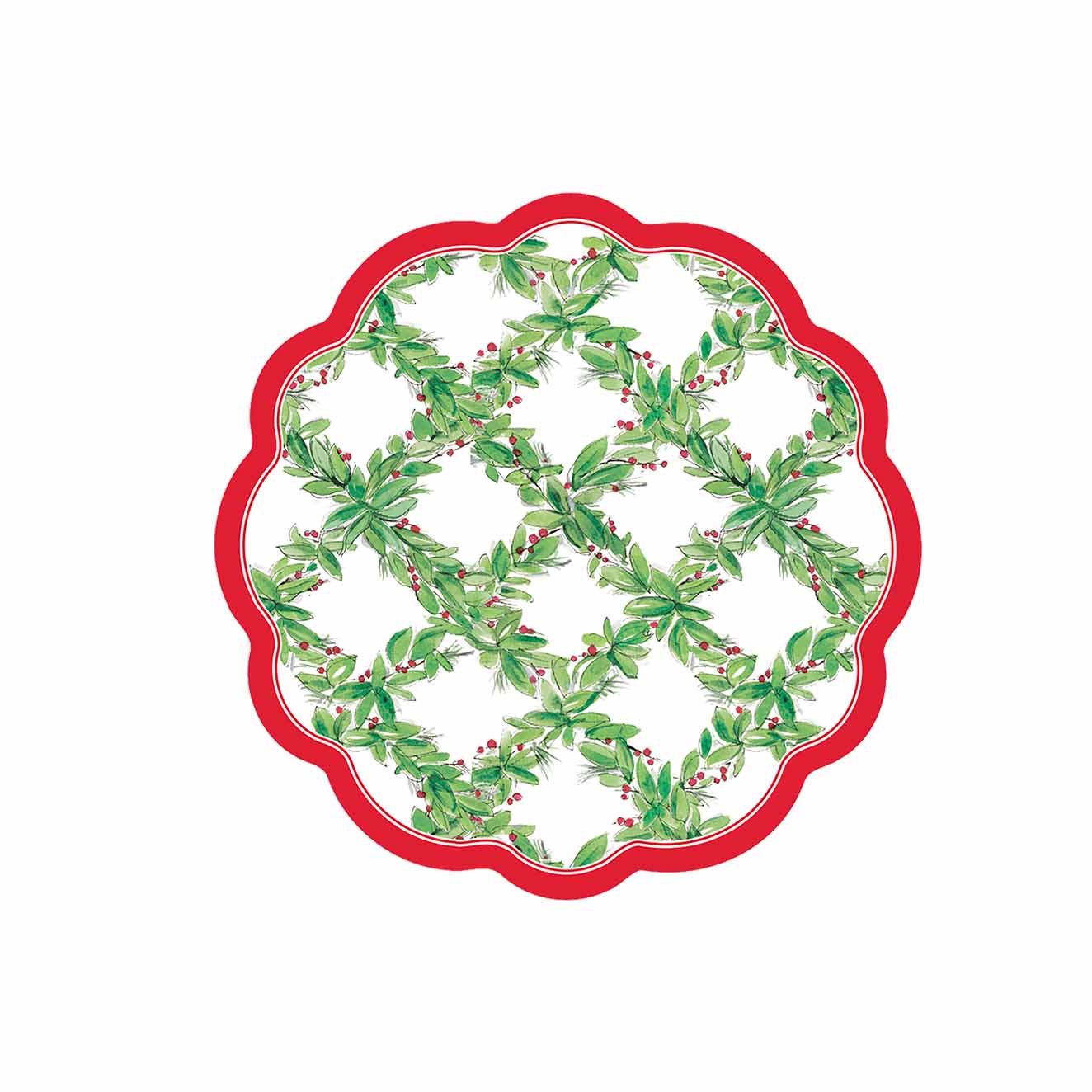 Scalloped Appetizer 6.5" - Holly Berry