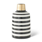 Short Black & White Stripe Ceramic Bottle 8.25"