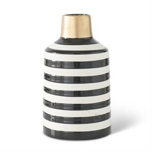 Short Black & White Stripe Ceramic Bottle 8.25"