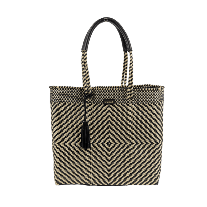 Shoulder Tote Diamond Black Beige