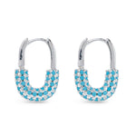Silver CZ Blue Stone Hoop Earrings - 52316