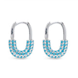 Silver CZ Blue Stone Hoop Earrings - 52316
