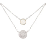 Silver CZ & MOP Dual Circle Necklace - 51733