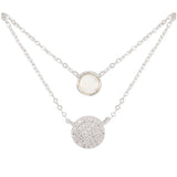 Silver CZ & MOP Dual Circle Necklace - 51733
