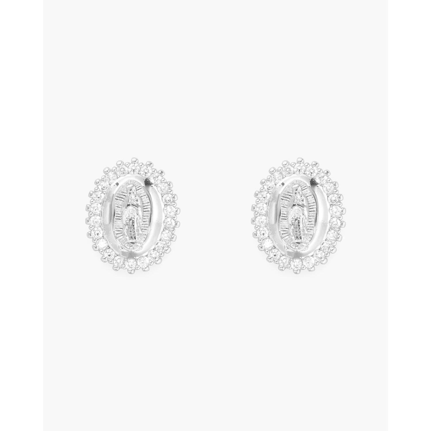 Silver CZ Miraculous Medal Earrings - 52168