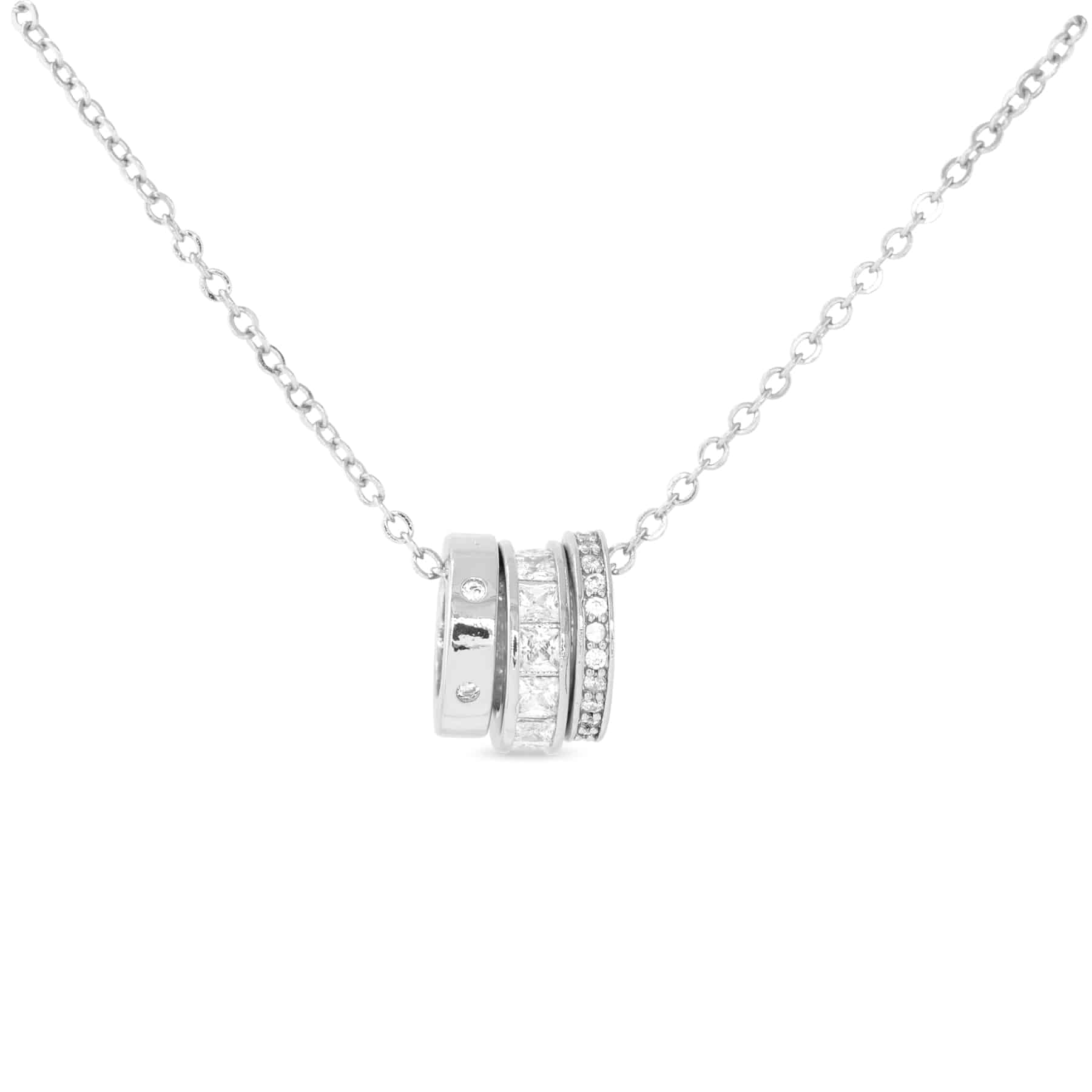 Silver CZ Triple Ring Necklace - 51356
