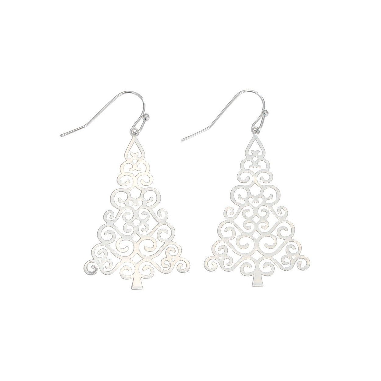 Silver Christmas Tree Earrings