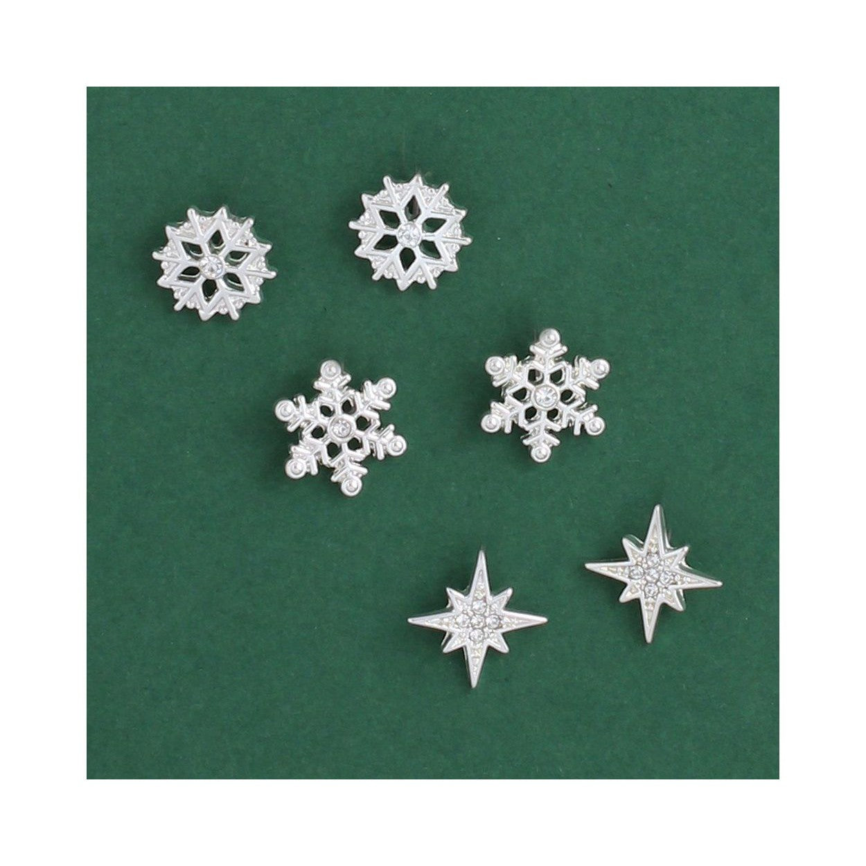 Silver Snowflake w/ Crystal Trio Earrings