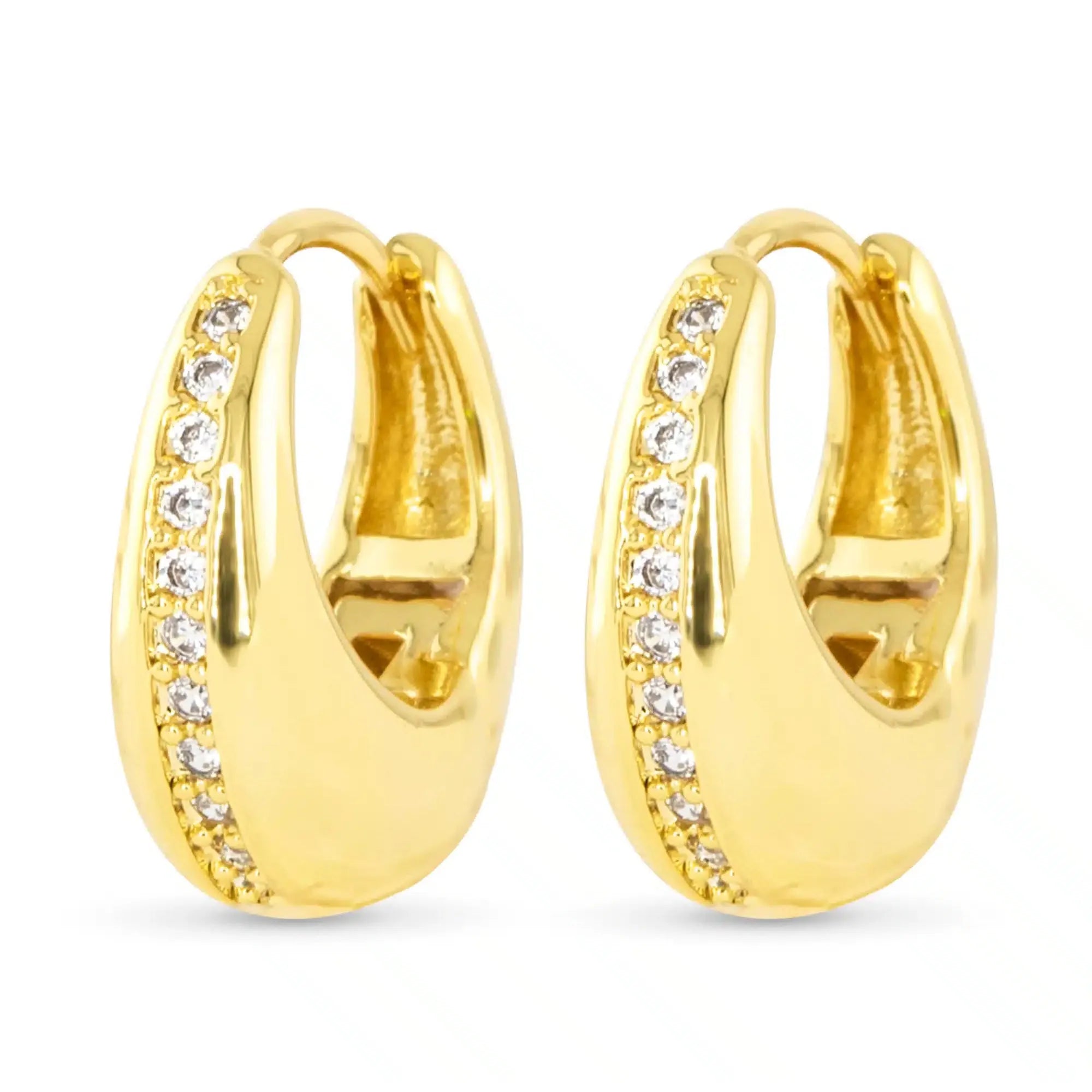 Single Row CZ Hoop Earring – Gold - 50931