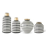 Large Black & White Stripe Ceramic Vase 8"