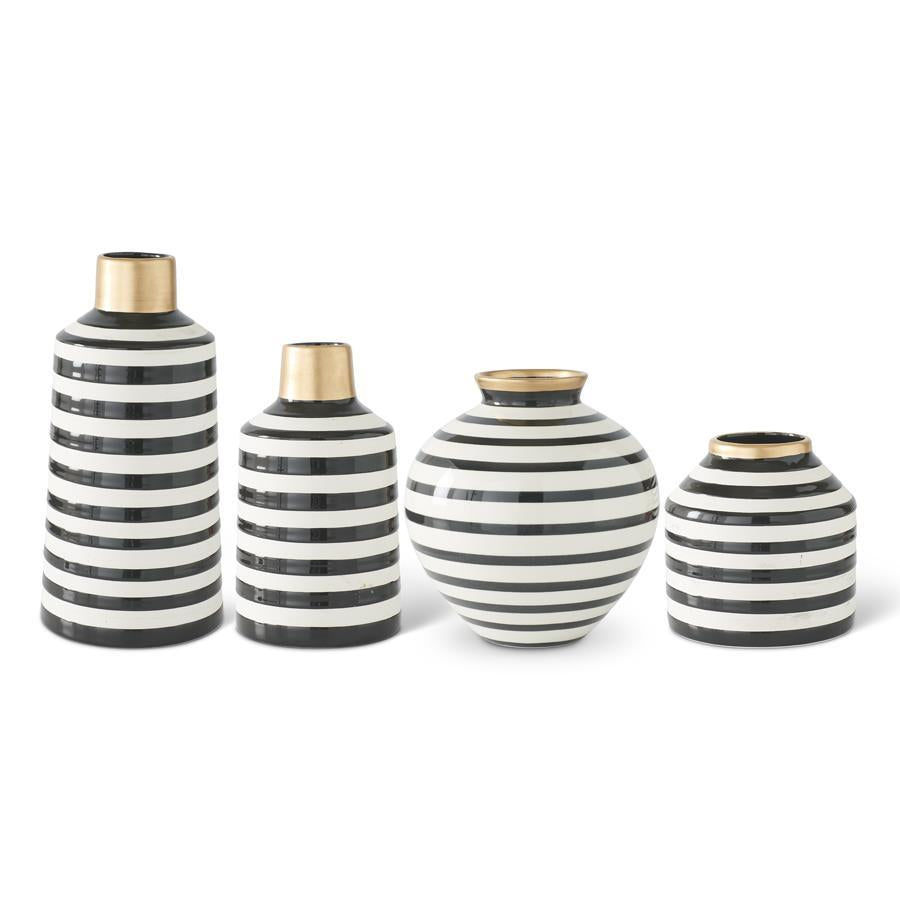 Large Black & White Stripe Ceramic Vase 8"