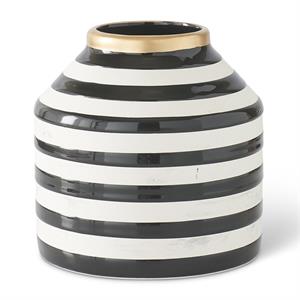 Small Black & White Stripe Ceramic Vase 5.25"