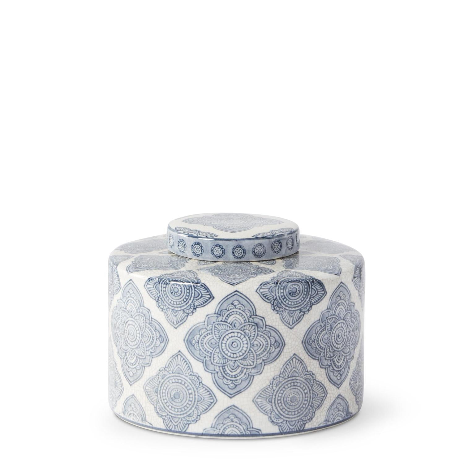 Small Blue & White Quatrefoil Pattern Container