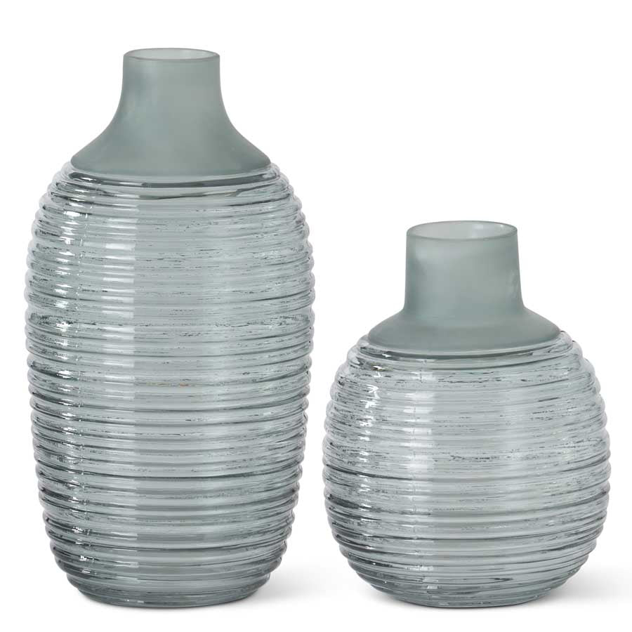 Small Frosted Sage Green Ribbed Bottle Neck Vase