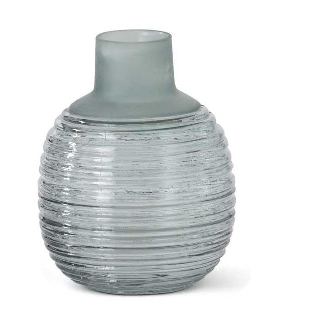 Small Frosted Sage Green Ribbed Bottle Neck Vase