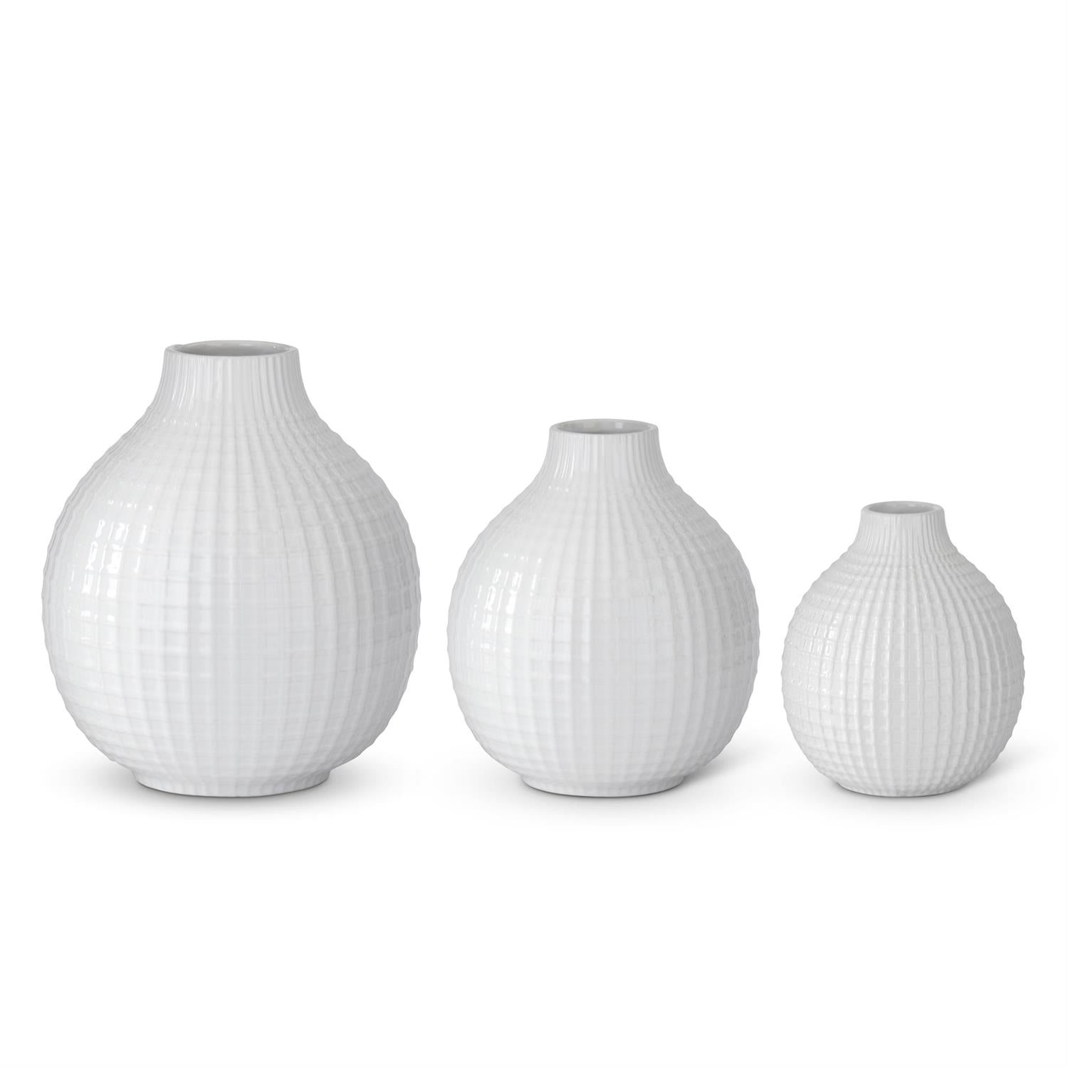 Small Glossy White Ceramic Grid Vase 7.5"