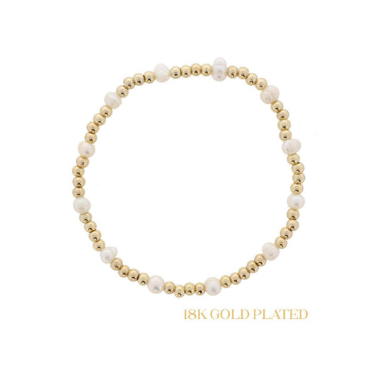 Small Gold Ball Beaded Bracelet W/ Pearls