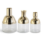 Medium Gold Metal & Clear Glass Long Neck Vase 7.75"