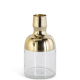 Small Gold Metal & Clear Glass Long Neck Vase 6"