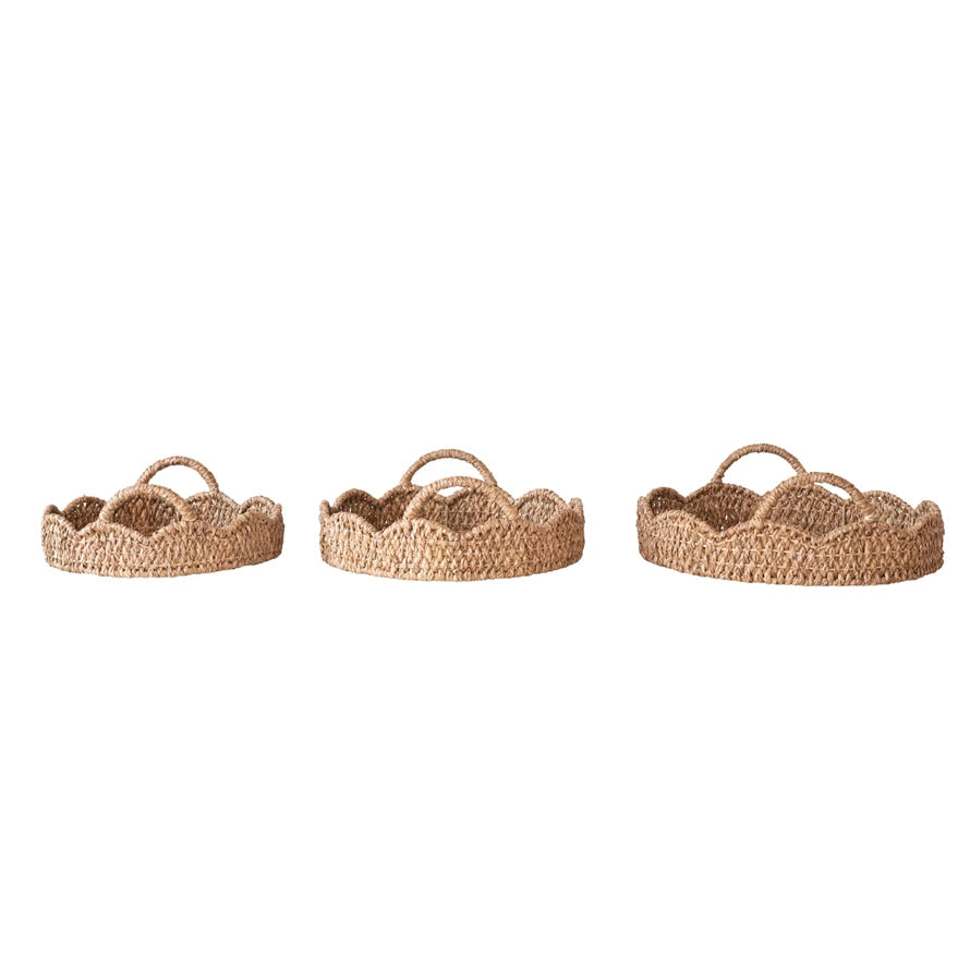 Small Round Braided Rattan Trays