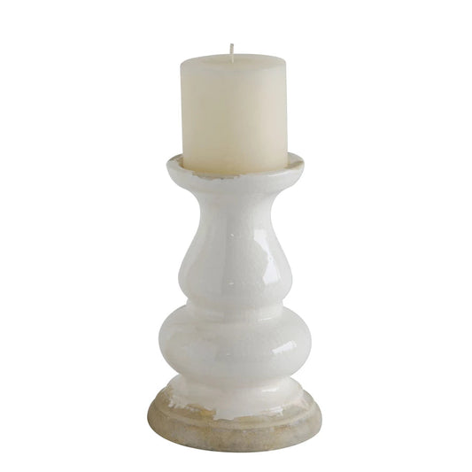 Small Stoneware Candle Holder White